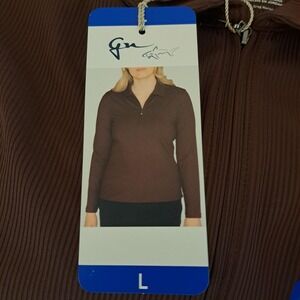 Greg Norman Womens Long Sleeve Ribbed Quarter Zip Polo Shirt Brown Large 780-239